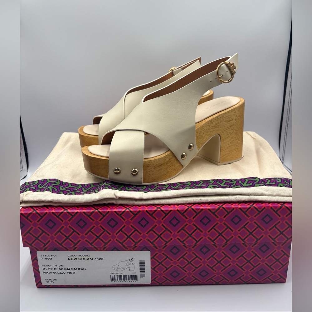 Tory Burch Sandals Blythe Platform Sling Back - New Cream Sz 7.5 - $328 With Box